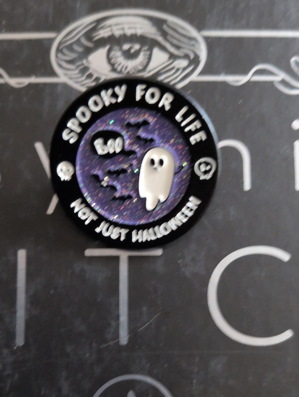 Spooky For Life Ghost Lapel Pin – Purple & Black